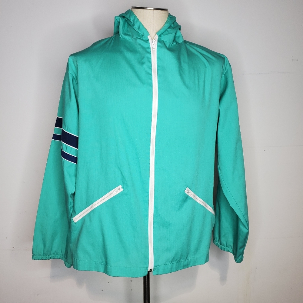 Vintage 80s Sears Turquoise Hooded Jacket Full Zip
